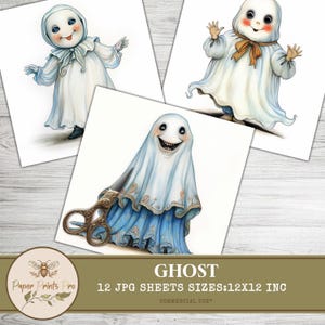 Vintage Ghost Clipart - 12 Digital JPG, 300 DPI for Scrapbooking, Junk Journals & Cards -Paper Prints Pro