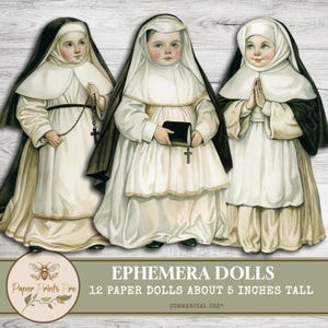 Vintage Nun Paper Dolls: Ephemera Scrapbook Art (Digital Download)