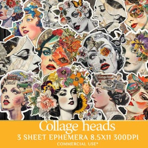 Ephemera-Digital Collage Heads - Elegant Vintage Images to Print for Exquisite Collage Projects- PaperPrintsPro