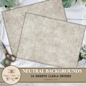 Neutral  Backgrounds, 15 Horizontal Pages, Light Grey Aged Paper, Vintage Texture 11x8.5 in, Junk Journal Printable, Scrapbook Supply