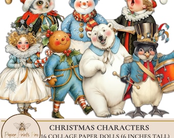 Printable Christmas ephemera: Paper doll Junk Journal,Holiday Craft Clipart (Digital Download)