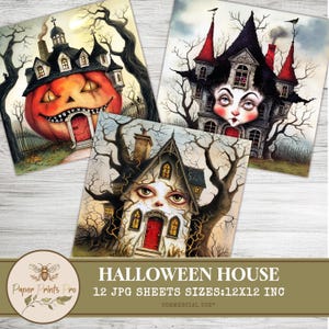 Haunted House Backgrounds for Halloween | 12 Printable JPGs Spooky Digital Paper for Junk Journals, Scrapbooking, Cards - Paper Prints Pro