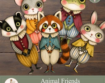 Animal Paper Dolls, Whimsical Animal Clipart, Creatures PNG, Junk Journal Ephemera, Fussy Cuts, PaperPrintsPro