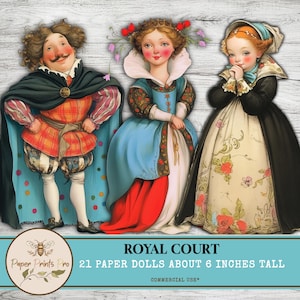 Royal Court Paper Doll Set – 21 Scenes & Characters, Printable Kit for Journals, Collage, Cards