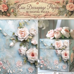 Rose Decoupage Papers - Set of Vintage Designs for Junk Journals & Handmade Crafts,scrapbooking page
