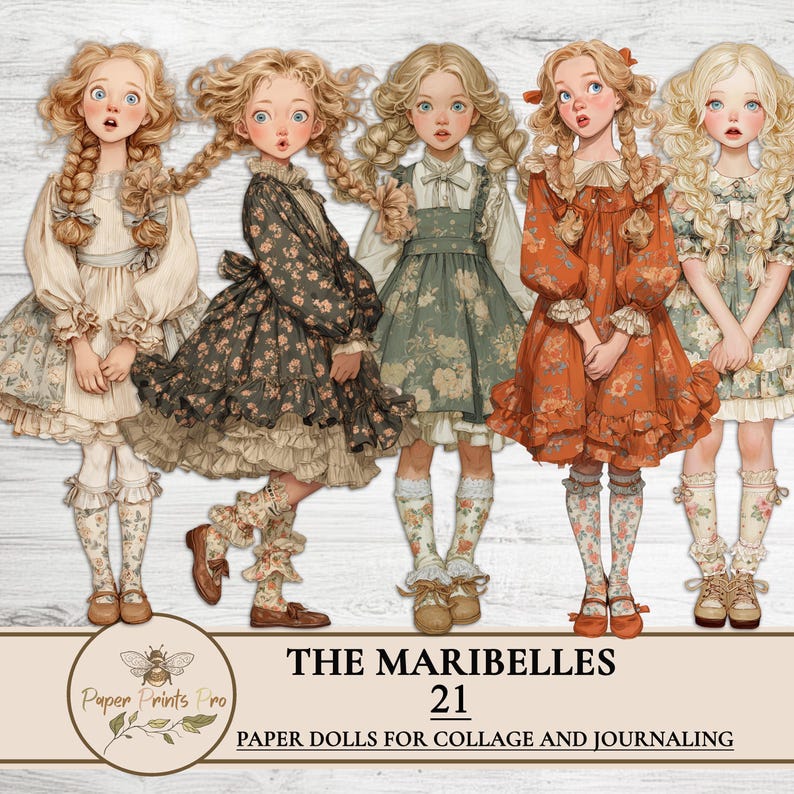 Printable Paper Dolls – 21 Vintage Style Girls Ephemera Kit for Junk ...