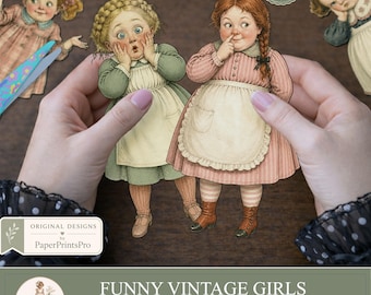50 Printable Paper Dolls, Vintage Girls, Clipart, Junk Journal, Fussy Cut, Scrapbook Ephemera,  PaperPrintsPro