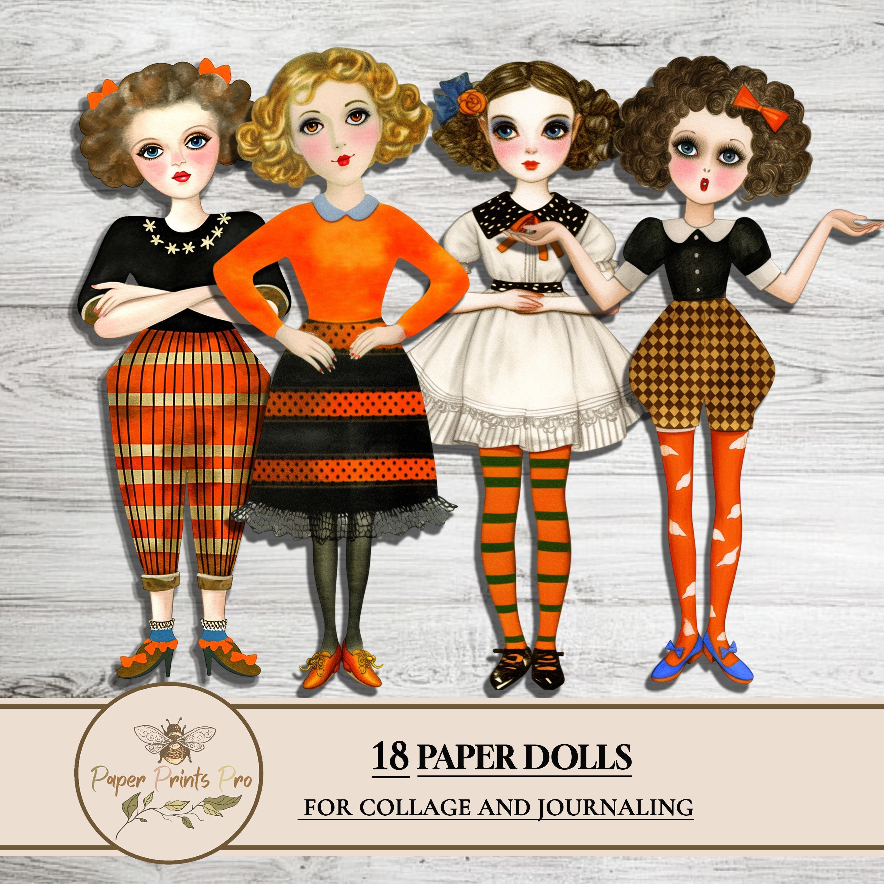 Paper Dolls Junk Journal Printable Set – 18 Vintage Girls for Collage ...