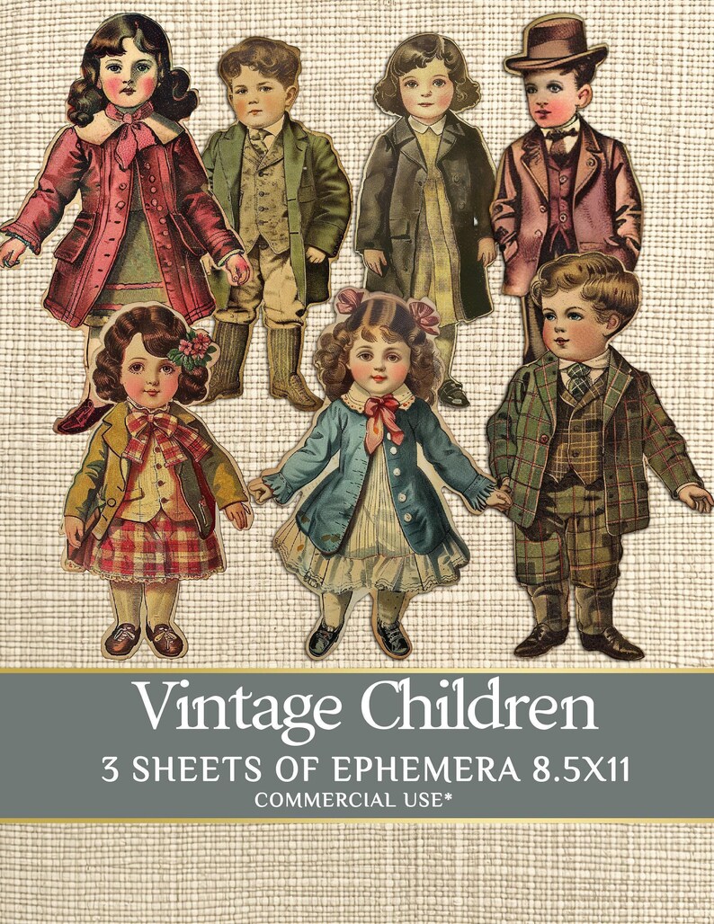 Vintage Paper Doll Ephemera: Fussy Cut Junk Journal Kit (PDF) - Etsy 日本
