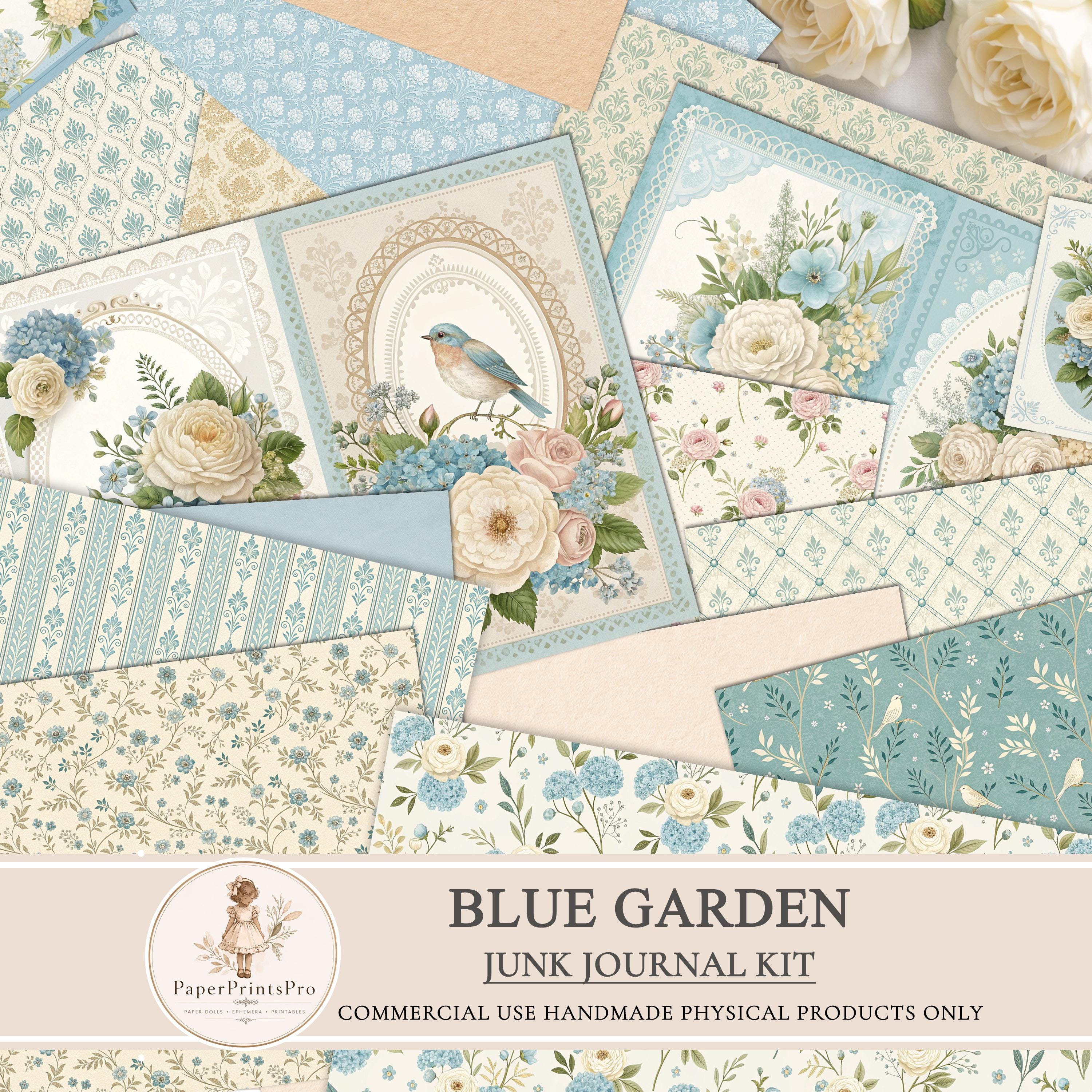 Junk Journal Kit, Blue Floral Scrapbook Paper, Printable Pack, Shabby ...