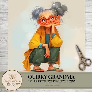 Printable Clipart Quirky Grandma – 10 Funny Elderly Figures for Scrapbooking and Journals – PaperPrintsPro