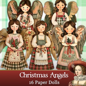 Paper Dolls-Christmas Angels. Perfect for Junk Journal, cards, scrapbooking and other crafts