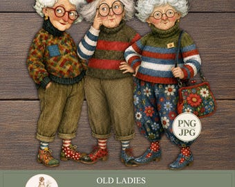 Printable Paper Dolls, Funny Old Ladies, Grandma Clipart, Junk Journal, Fussy Cuts - PaperPrintsPro