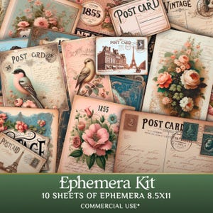 Vintage Ephemera KIT – Complete Set for Junk Journals & Scrapbooking Crafts. Old postcard kit -PaperPrintsPro