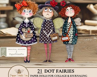 Printable Paper Dolls – 21 Polka Dot Fairies for Junk Journals & Crafts - PaperPrintsPro