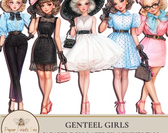 Printable 1950s Fashion Paper Dolls – Retro Vintage Girls with Outfits and Accessories – by PaperPrintsPro