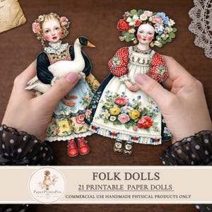 Printable Paper Dolls Spring Floral Folk Girls Junk Journal Ephemera ...