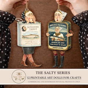 Paper Dolls Printable, 12 PNG JPG Vintage Fish Characters for Crafts, Ephemera & Backgrounds - PaperPrintsPro