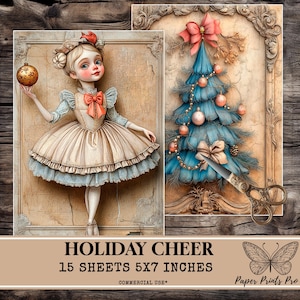 Christmas Printables – 15 Festive Holiday Images - elf ,fairy,nutcracker and others  for Scrapbooking, Card Making & Junk Journals