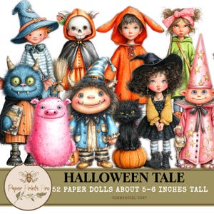 Halloween  – 52 Cute Paper Dolls for Crafts | Printable Dolls for Halloween Junk Journal, Scrapbooking, DIY