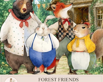 Printable Paper Dolls Woodland Animals, Forest Animal Paper Doll, PNG JPG by PaperPrintsPro
