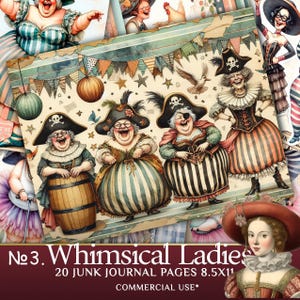Whimsical Old Ladies Junk Journal Pages - Cartoon Grandmothers Clipart for Scrapbooking