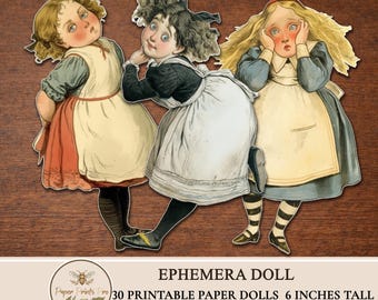 Ephemera Printable Paper Dolls -"Whimsi Girl" - Vintage DIY Cutouts for Junk Journal, Collage -PaperPrintsPro