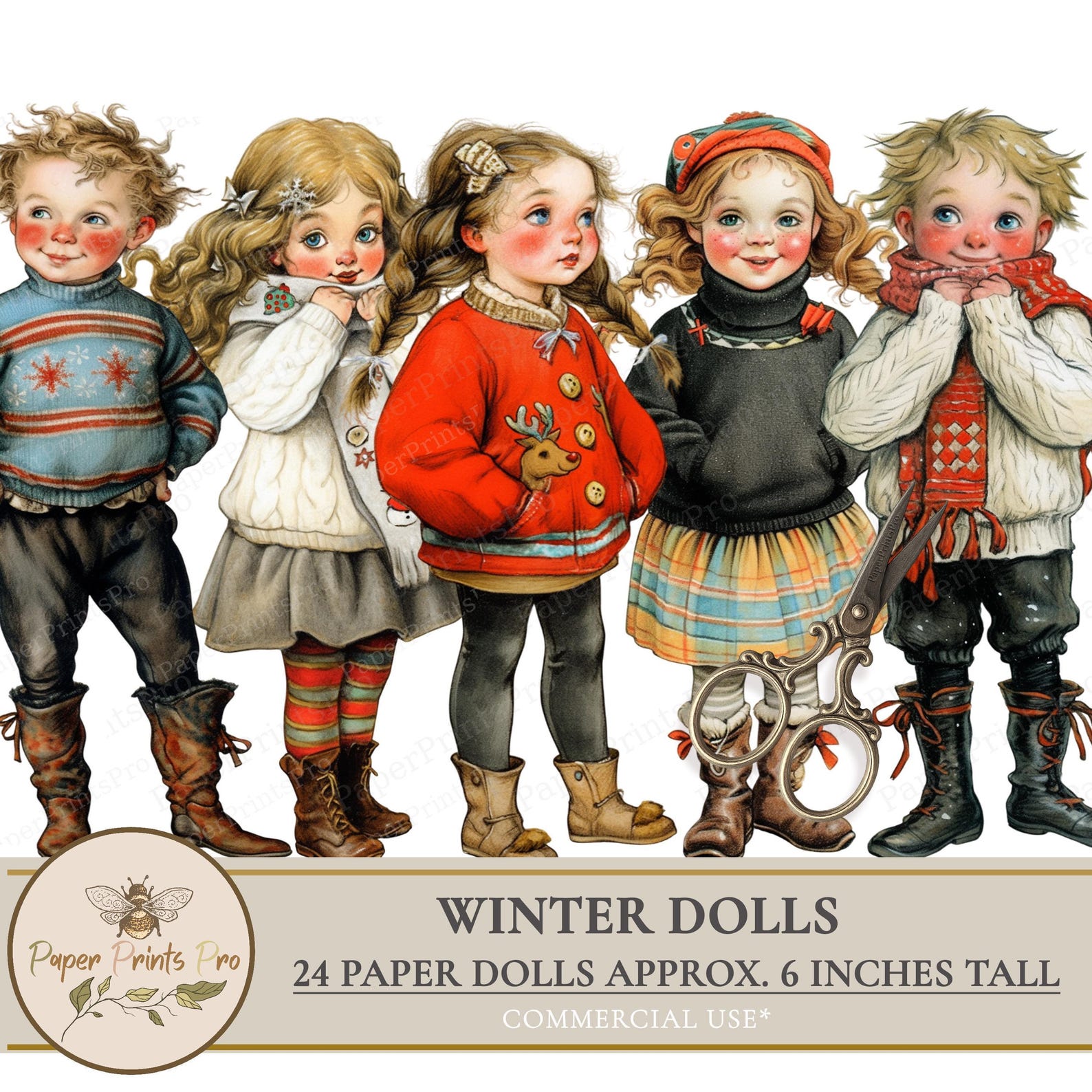 Winter Kids Paper Doll Set: Printable Holiday Craft Project for Junk ...
