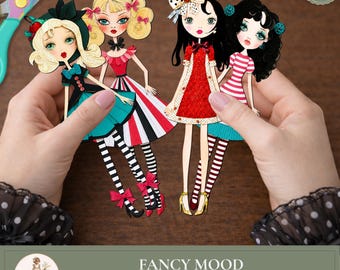 Printable Paper Dolls, Girls Clipart PNG, Junk Journal , Digital Paper Doll, Fussy Cuts, PaperPrintsPro