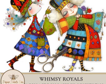 Printable Paper Dolls for Collage – Whimsy Royals Cutouts for Junk Journal, Mixed Media - PaperPrintsPro