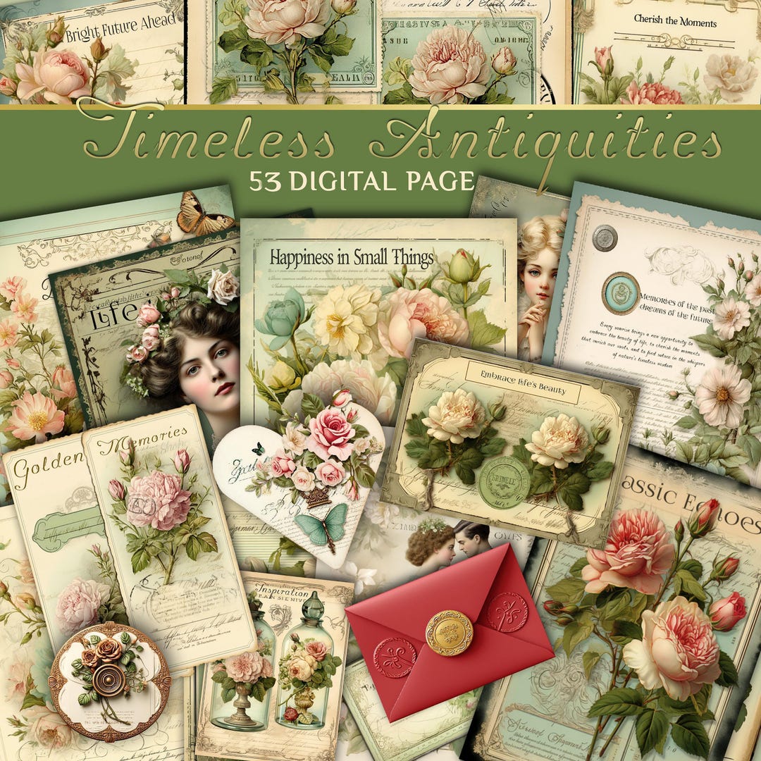 Vintage Floral Junk Journal Kit: Ephemera, Envelopes, Labels (digital ...