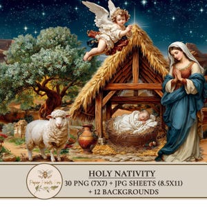 Nativity Scene PNG , Clipart Holy Christmas Scenes, Printable Ephemera, Digital Download for Junk Journal image 3