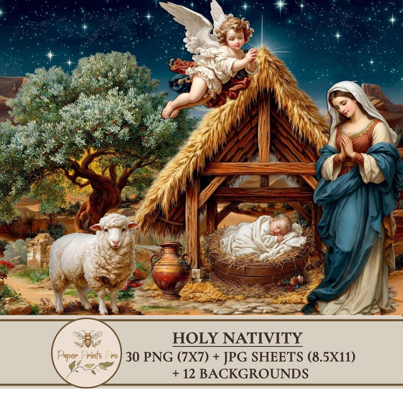 Nativity Scene PNG , Clipart Holy Christmas Scenes, Printable Ephemera, Digital Download for Junk Journal image 3