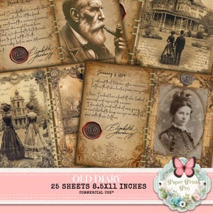 Victorian Diary Pages for junk journal wich Antique Letters