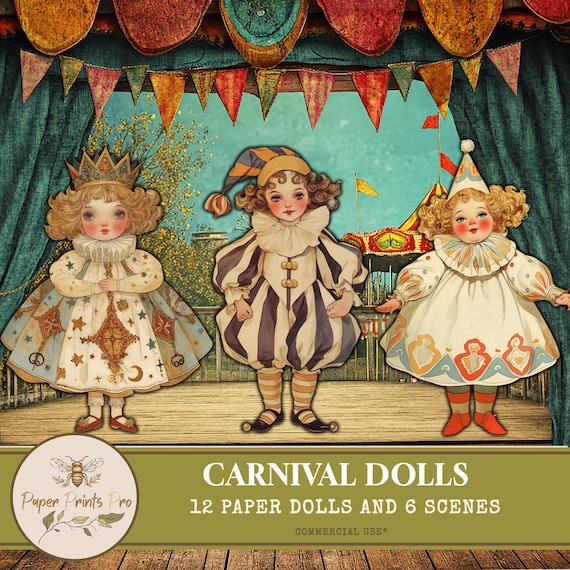 Circus Paper Dolls:  Junk Journal, Kids Games, Ephemera (Digital Download)
