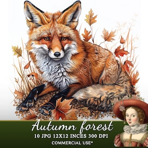 12x12 Watercolor Clipart of Autumn Forest Animals— Set of 10 High-Quality JPG  - printable  art for Cards, Decoupage, and Junk Journals