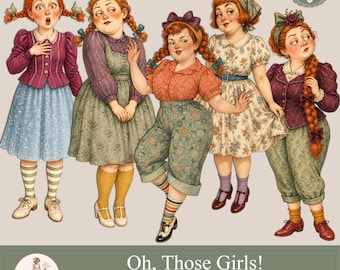 Printable Paper Dolls for Junk Journal, Vintage Girls PNG, Fussy Cuts, Scrapbooking Clipart, PaperPrintsPro