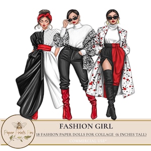 Printable Fashion Paper Dolls, 18 Fashion Girl Stickers for Planners, Collage, Scrapbooking, Diary Pages - PaperPrintsPro
