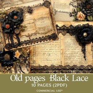 Vintage Diary Pages with Beautiful Black Lace - Ideal for Scrapbook Letters and Old Page Creations