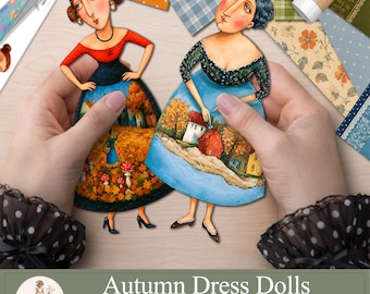 Paper Dolls Printable ,  Autumn  Women,  Junk Journal Ephemera, Scrapbook Supplies, Fussy Cut,  Paper Craft, PaperPrintsPro