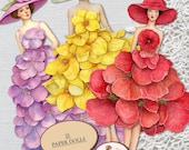Printable Paper Dolls Flower Dress Women, Floral Ephemera, Junk Journal Supplies JPG PNG -PaperPrintsPro