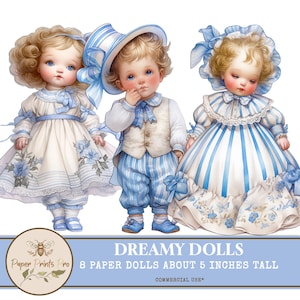 Vintage-Inspired Printable Paper Dolls - 8 Delicate Ephemera Paper Dolls (5 Inches) for DIY Projects  by PaperPrintsPro