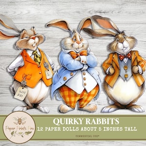 12 Vintage-Inspired Paper Dolls– Quirky Rabbits -Paper Prints Pro