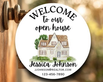 Custom Realtor Open House Stickers with Contact Info | Welcome Real Estate Labels | Agent Marketing Material | Property Showing Favor Tags