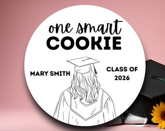 One Smart Cookie Graduation Party Stickers Girl | Grad Cap Gown Favor Labels | Graduation Celebration Tags | Senior Party Decorations