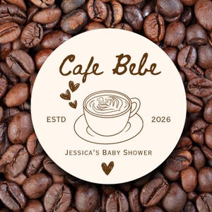 Custom Cafe Bebe Baby Shower Labels | Coffee Latte Cup Doodles Stickers for Party Favors & Thank You Tags