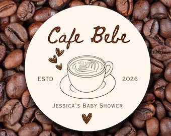 Custom Cafe Bebe Baby Shower Labels | Coffee Latte Cup Doodles Stickers for Party Favors & Thank You Tags