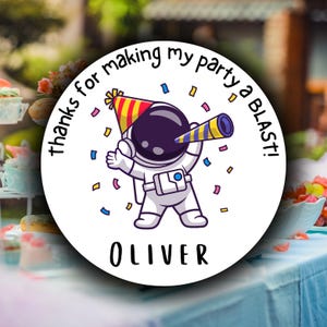 Custom Astronaut Kid Birthday Party Favor Stickers | Personalized Outer Space Treat Bag Labels | Thanks for Making My Party a Blast
