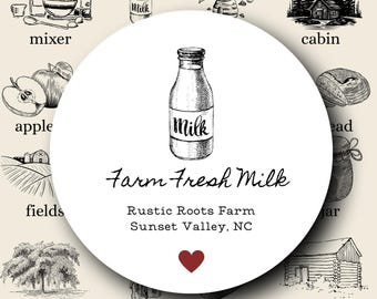 Custom Vintage Hand Drawn Homestead Labels | Personalized Canning, Milk, & Produce Stickers for Farmers Markets, Farm Stands, and Co-ops