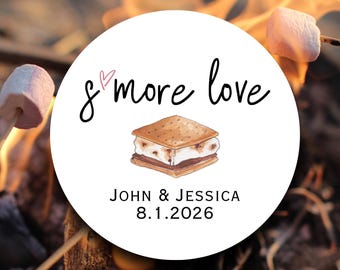 S'more Love Wedding Favor Labels | Watercolor Smore Stickers | Rustic Wedding Tags | Campfire Celebration Thank You Gift Labels